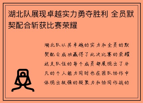 湖北队展现卓越实力勇夺胜利 全员默契配合斩获比赛荣耀