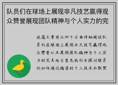 队员们在球场上展现非凡技艺赢得观众赞誉展现团队精神与个人实力的完美结合